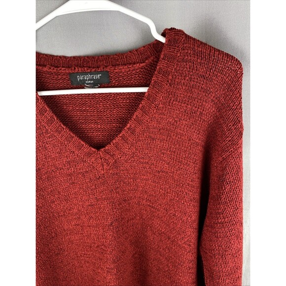 Paraphrase Women's Plus Sz 3X (52" Bust) Red Long Sleeve V-Neck Knit Sweater - Picture 3 of 8